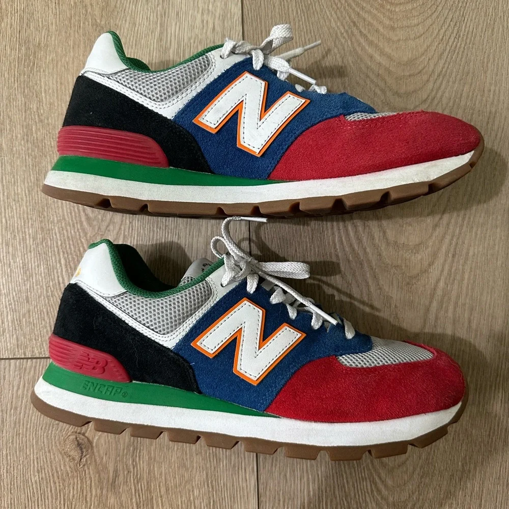 New Balance Men's 574 Rugged Red Blue Sneakers - Picture 4 of 6